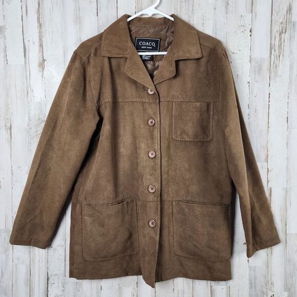 Coaco New York Lined Button Up Suede Car Coat Brown Size Small - Picture 1 of 12